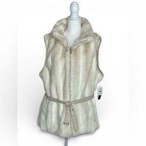 Women’s Cream Faux Fur Vest with Belt REVERSIBLE plus size NWT